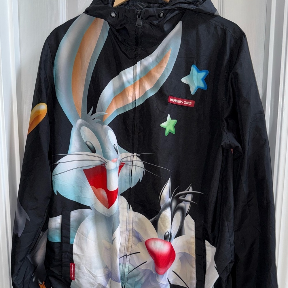 Members Only Looney Tunes Space Jam All Over Print Windbreaker M Classic Black